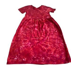 Cotton T-Shirt Dress With Pockets- Handmade Tie-dye- Shades Of Red-GUC- Medium